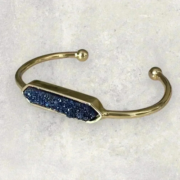 Blue Drusy Gold Cuff Bracelet - Picture 1 of 8